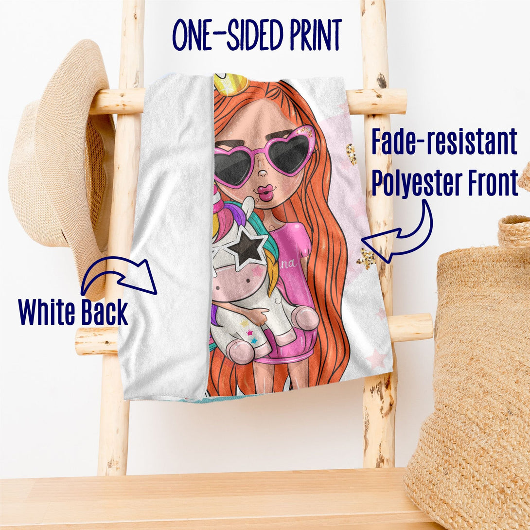 Girl Unicorn Beach Towel, Kids Custom Beach Towels, Princess Customized Gift T154 - Custamazegifts.com 