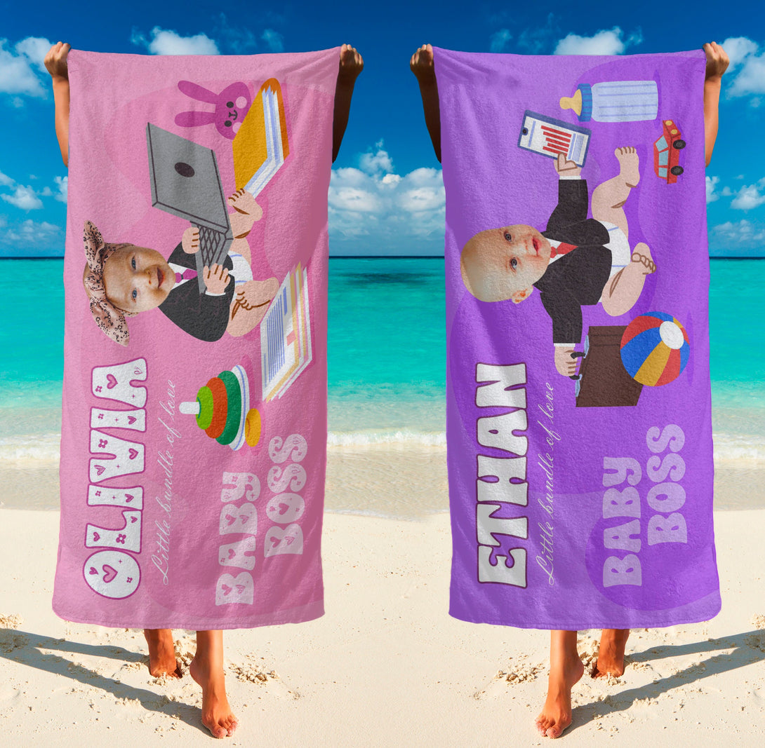 Baby Boss Kids Beach Towel, Fun Custom Photo Gifts for Boys Girls T155 - Custamazegifts.com 