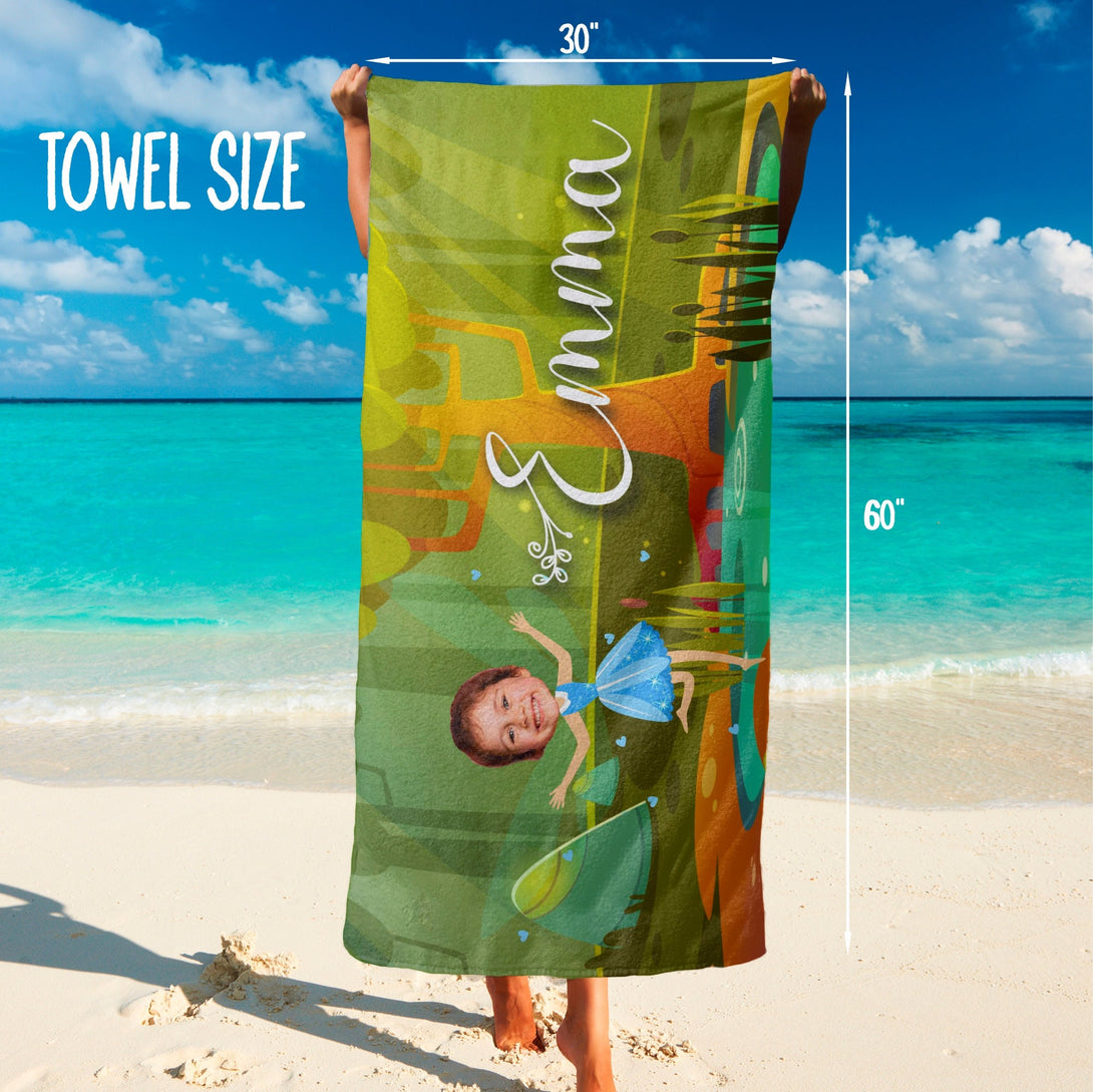 Fairy Kids Photo Beach Towel, Fairy Tale Customized Gifts for Girls T156 - Custamazegifts.com 