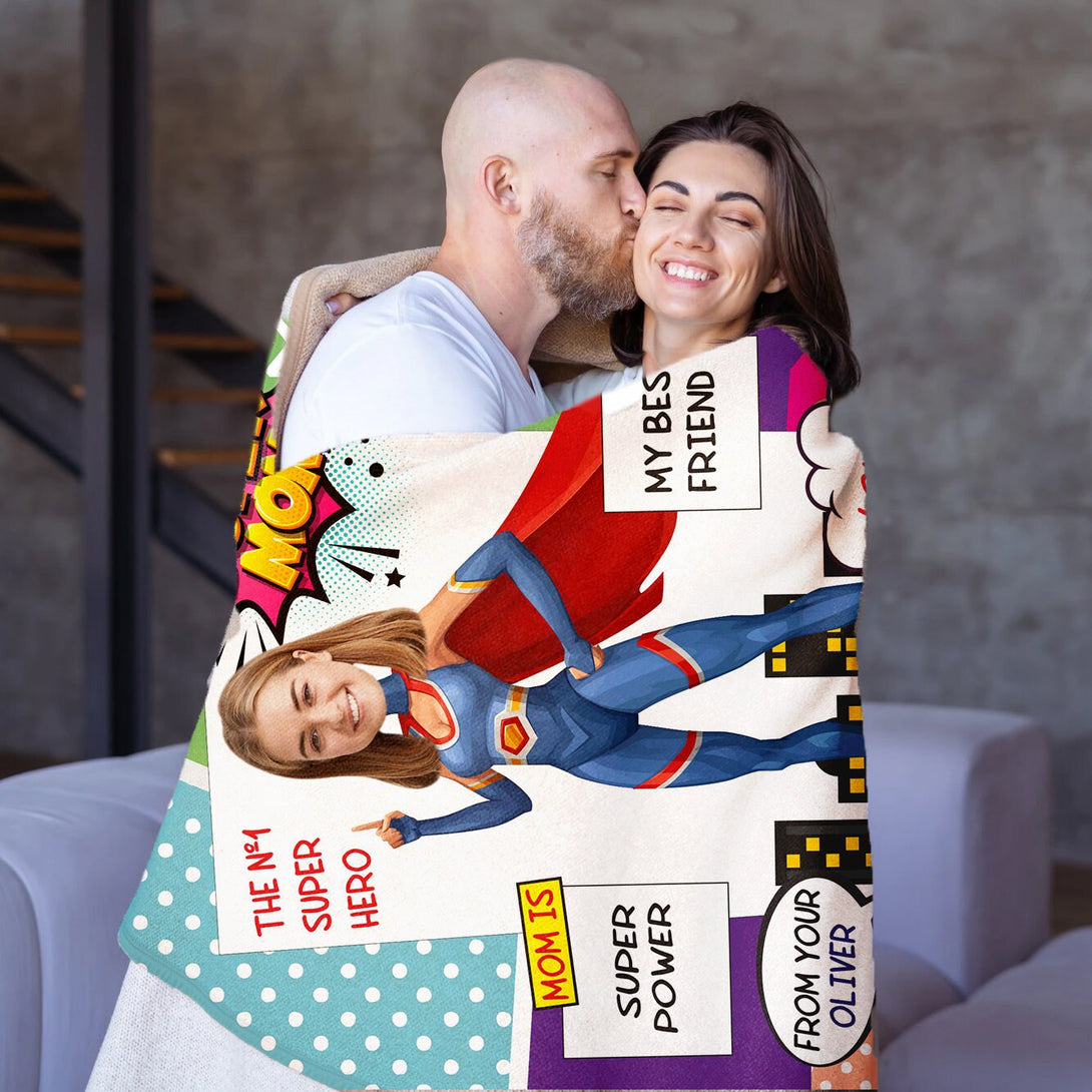 Super Mom Custom Face Blankets, Mothers Day Gift - Custamazegifts.com 