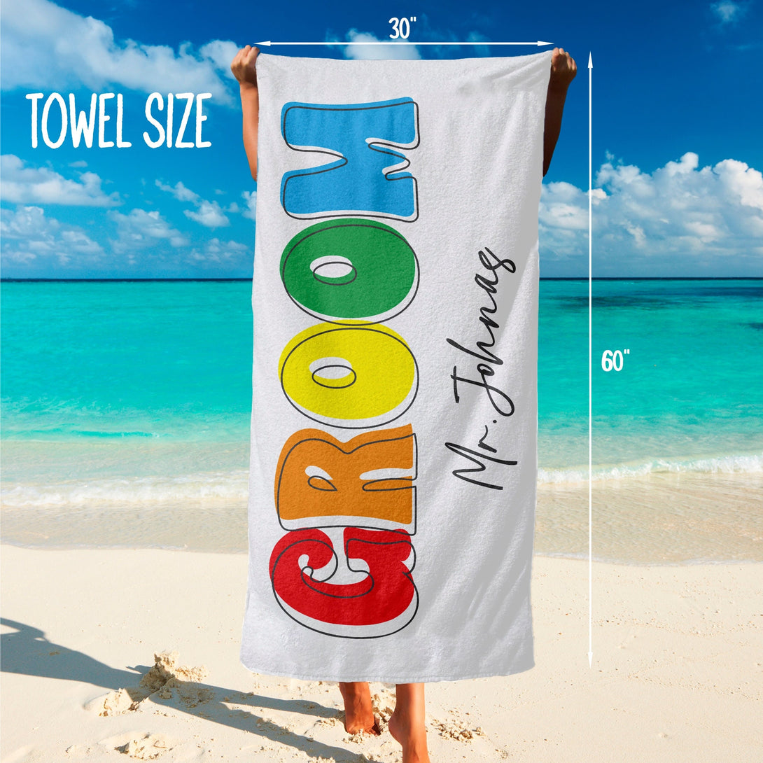 Bold Font Bride Beach Towel, Mr and Mrs Custom Gifts for Bride Groom T157 - Custamazegifts.com 