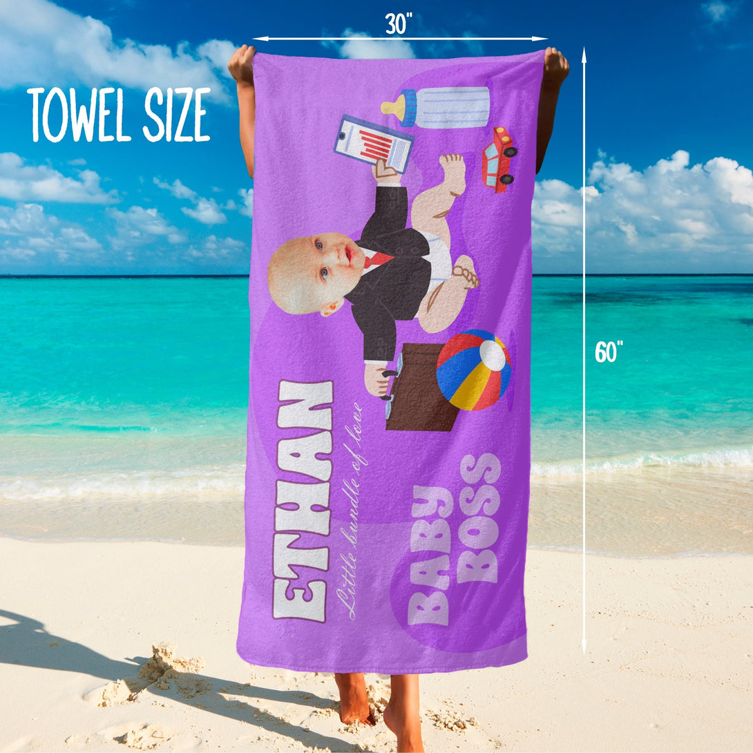 Baby Boss Kids Beach Towel, Fun Custom Photo Gifts for Boys Girls T155 - Custamazegifts.com 