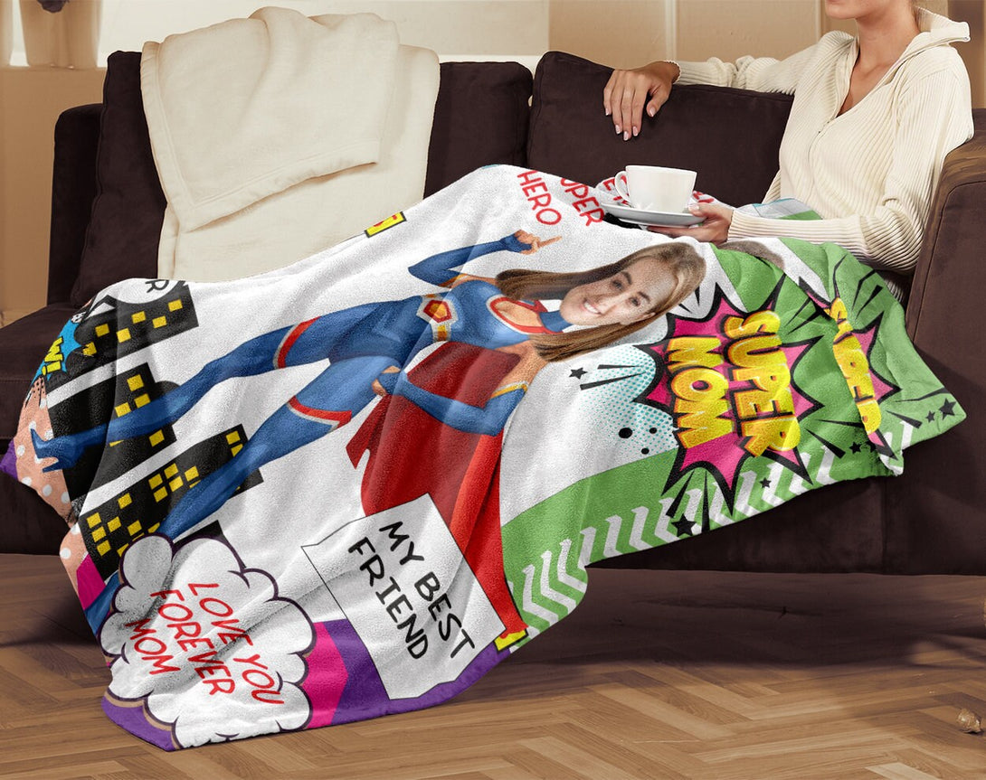 Super Mom Custom Face Blankets, Mothers Day Gift - Custamazegifts.com 