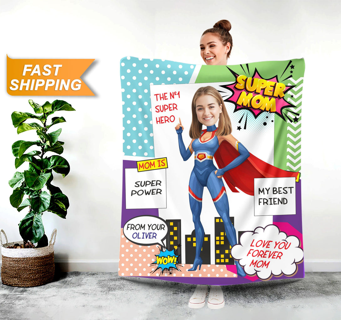 Super Mom Custom Face Blankets, Mothers Day Gift - Custamazegifts.com 