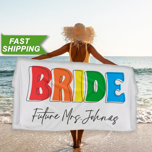 Bold Font Bride Beach Towel, Mr and Mrs Custom Gifts for Bride Groom T157 - Custamazegifts.com 