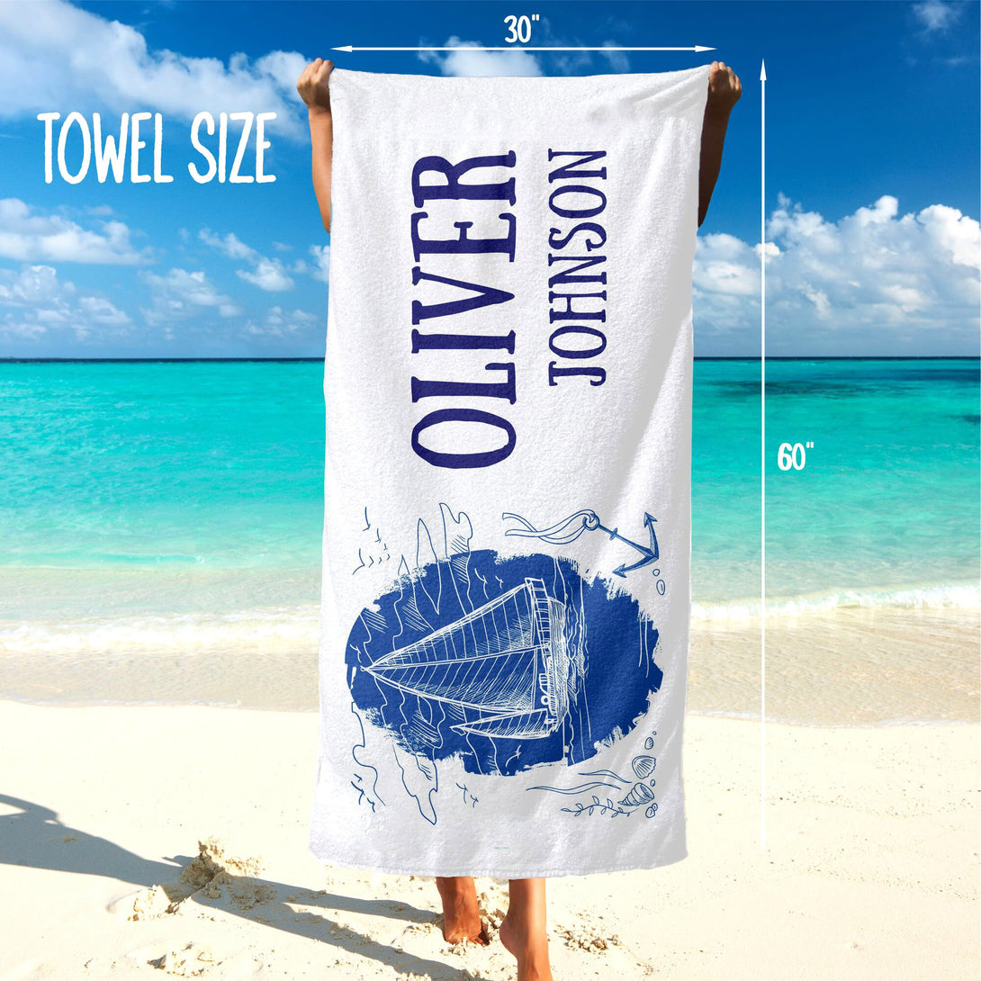 Custom Ocean Themed Towels with Ship Lighthouse Print, Custom Gift for Him T164 - Custamazegifts.com 