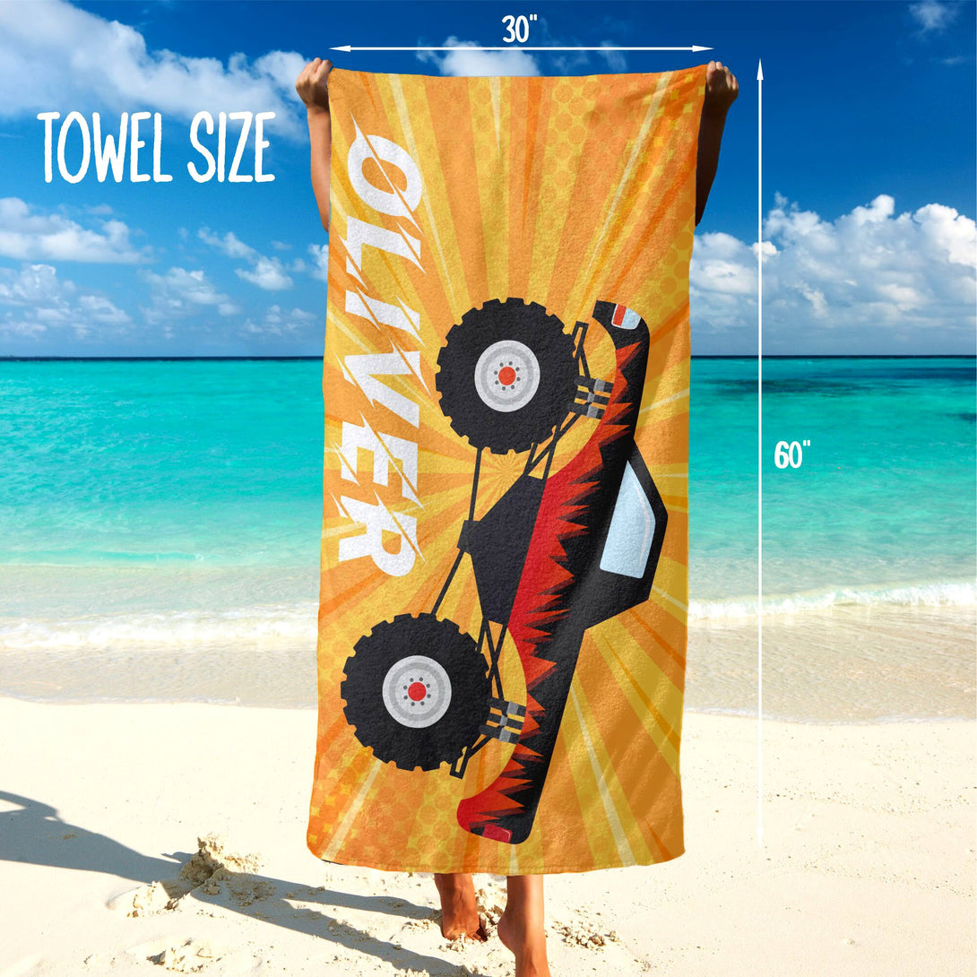 Car Racing Beach Towel, Personalized Car Racing Gifts for Boys Men T165 - Custamazegifts.com 