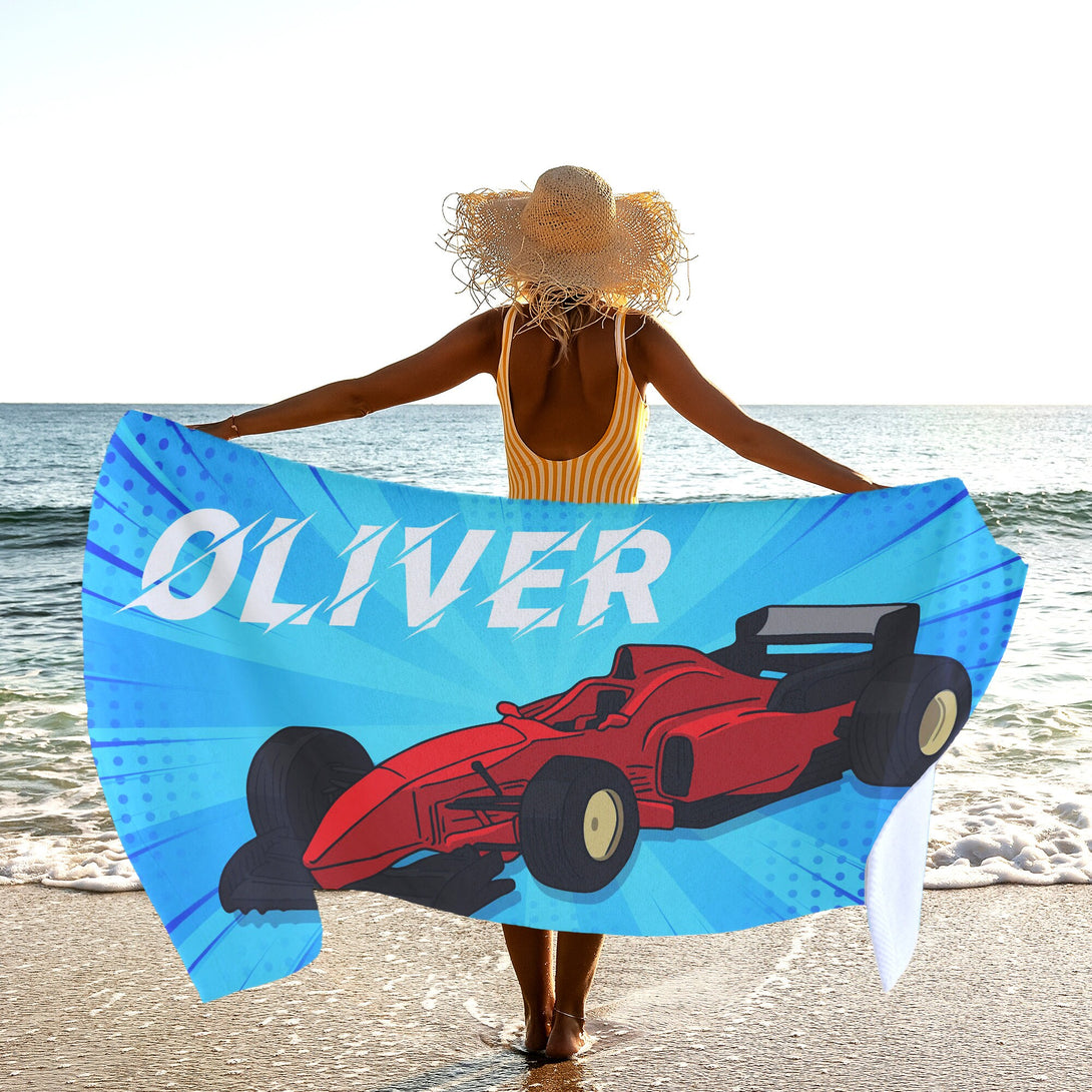 Car Racing Beach Towel, Personalized Car Racing Gifts for Boys Men T165 - Custamazegifts.com 