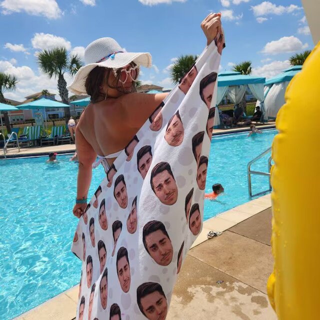 Custom Beach Towel, Personalized Pool Towel with Photo - Funny Face Bath Towel - Custamazegifts.com 