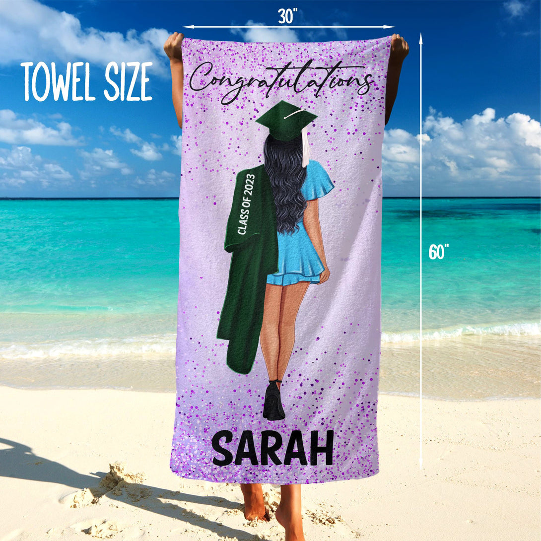 Graduate Girl Beach Towel - Custom Graduation Gift for Her, Congratulations Gifts T163 - Custamazegifts.com 