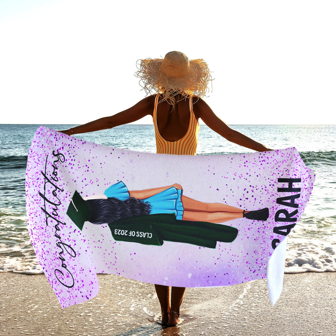 Graduate Girl Beach Towel - Custom Graduation Gift for Her, Congratulations Gifts T163 - Custamazegifts.com 