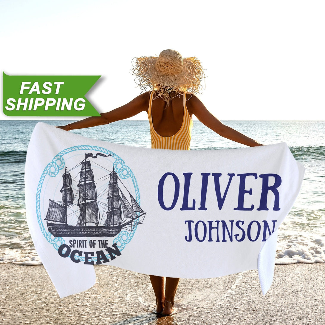 Custom Ocean Themed Towels with Ship Lighthouse Print, Custom Gift for Him T164 - Custamazegifts.com 