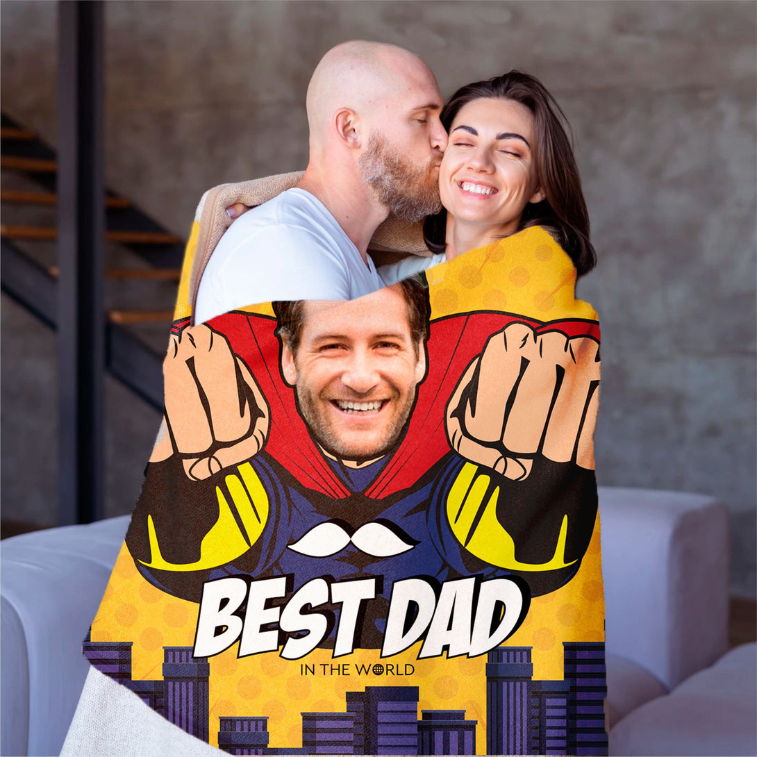 Best Dad in the World Blanket, Personalized Photo Gift for Dad - Custamazegifts.com 