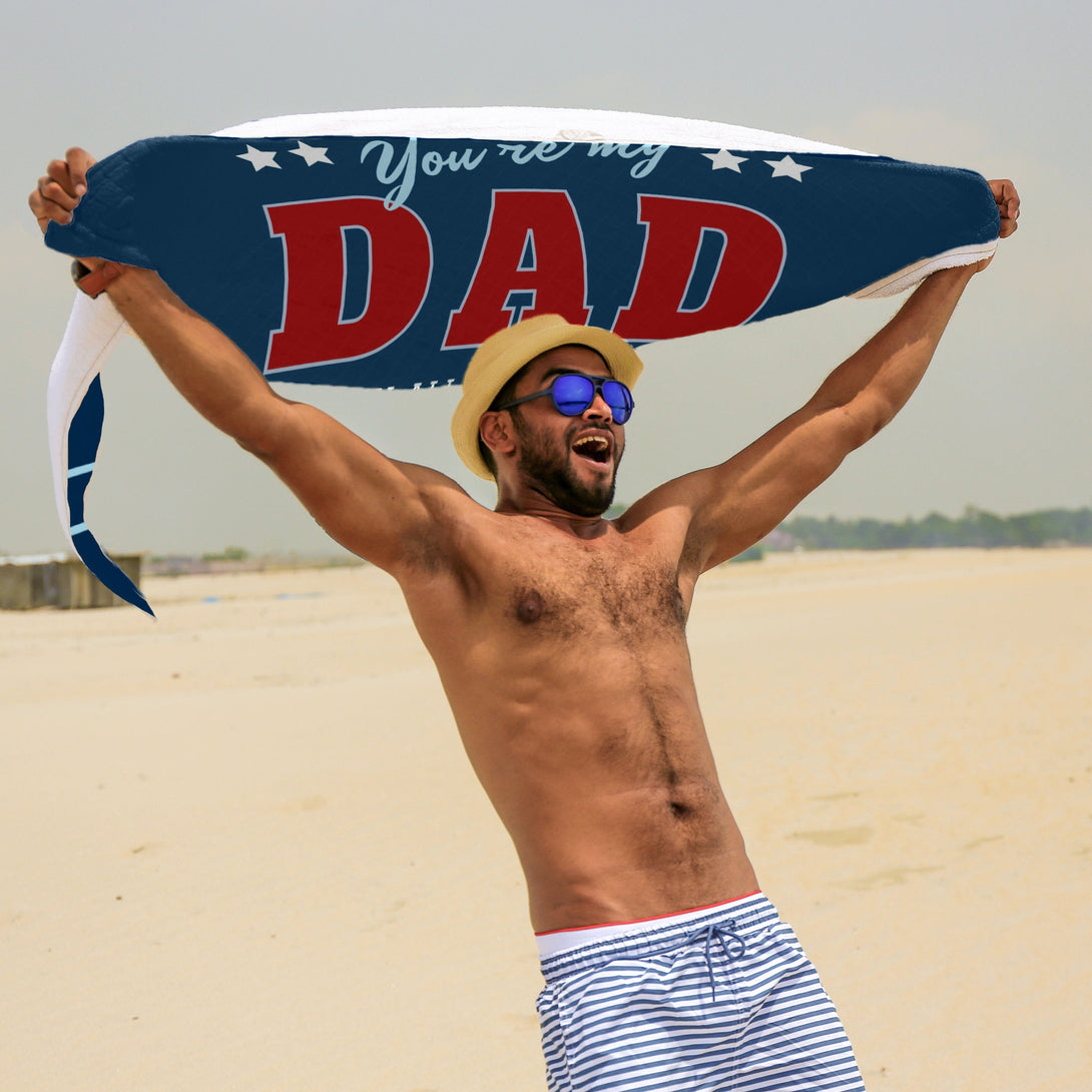 Custom Dad Beach Towel with Kids Names, Personalized Fathers Day Gifts T168 - Custamazegifts.com 