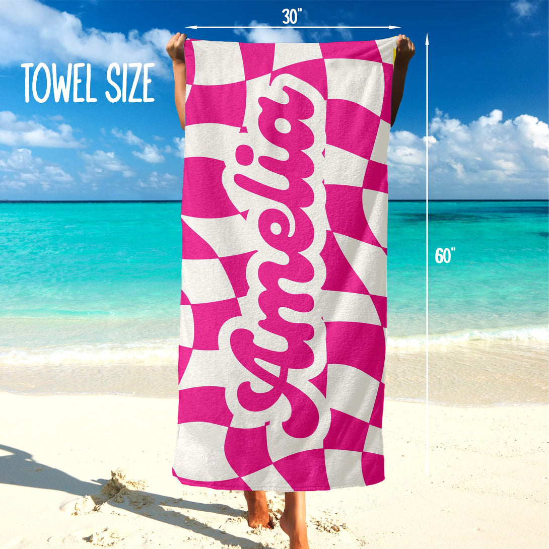 Retro Bold Font Custom Name Beach Towel, Bachelorette Party Favors T169 - Custamazegifts.com 