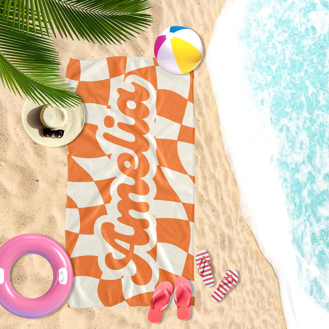 Retro Bold Font Custom Name Beach Towel, Bachelorette Party Favors T169 - Custamazegifts.com 