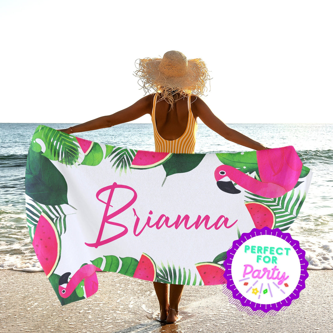 Flamingo Towel, Bachelorette Party Bride Beach Towel, Custom Bridesmaid Gift T3#9 - Custamazegifts.com 