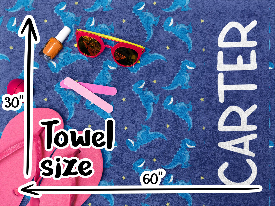 Personalized Kids Beach Towel, Dinosaur Unicorn Print Towels with Name T20#4 - Custamazegifts.com 