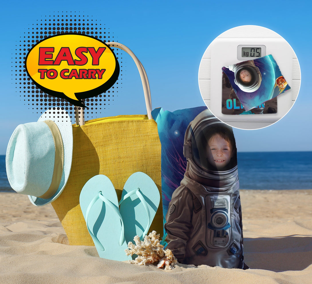 Astronaut Kids Photo Personalized Beach Towel, Boys Customized Bath Towel Gift - Custamazegifts.com 