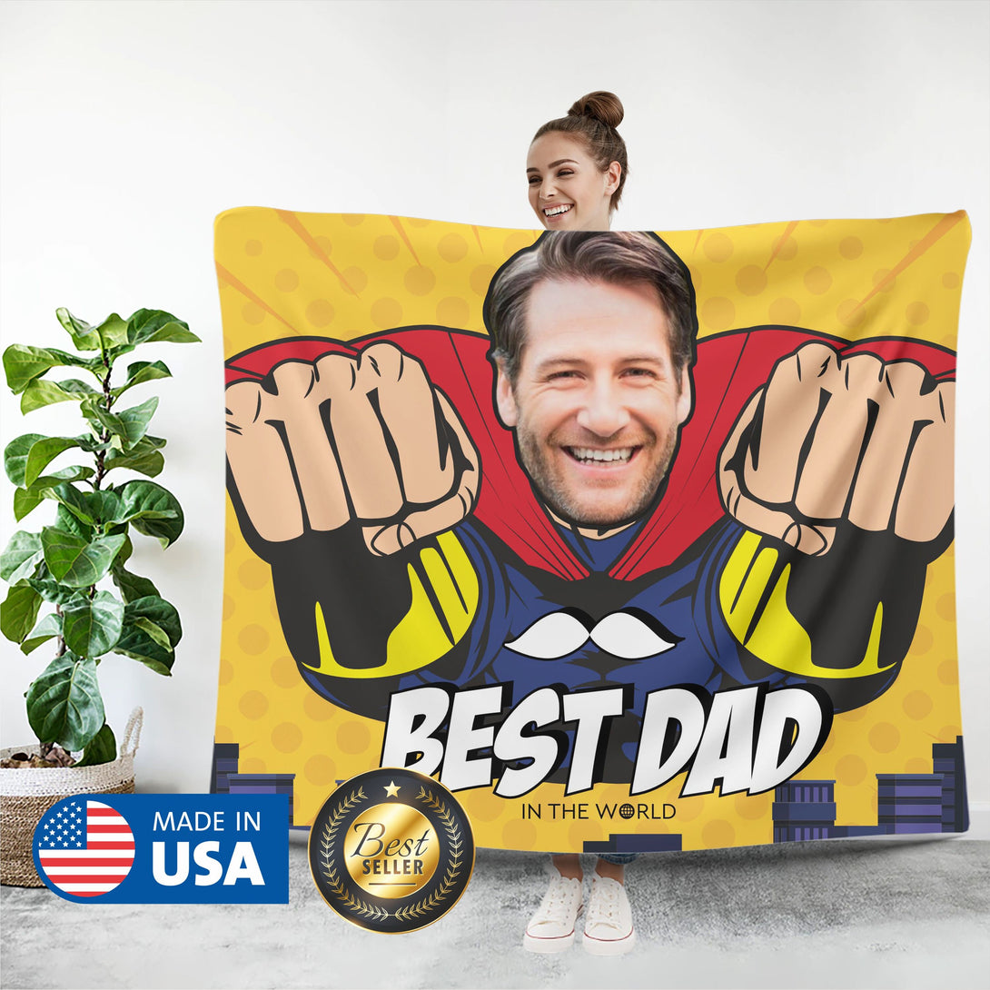 Best Dad in the World Blanket, Personalized Photo Gift for Dad - Custamazegifts.com 