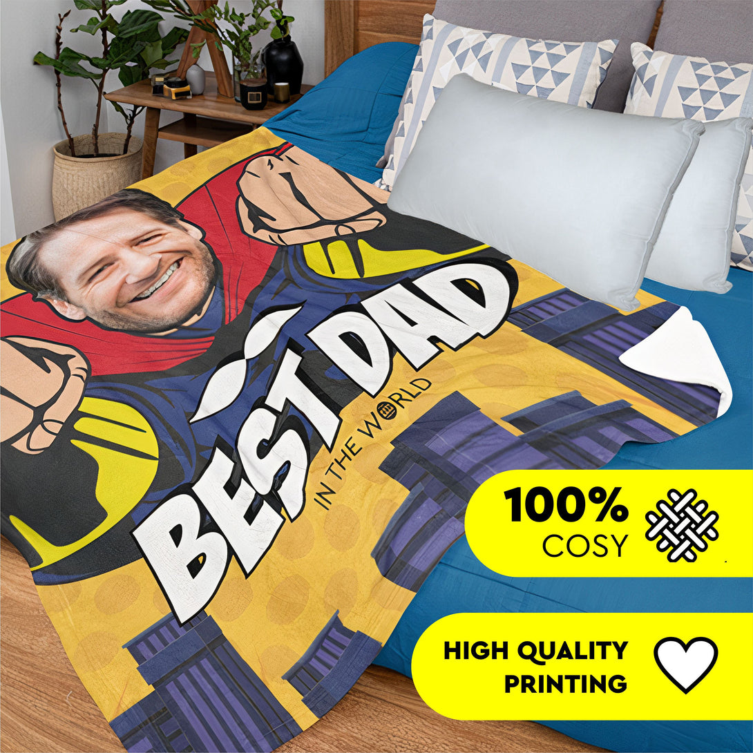 Best Dad in the World Blanket, Personalized Photo Gift for Dad - Custamazegifts.com 