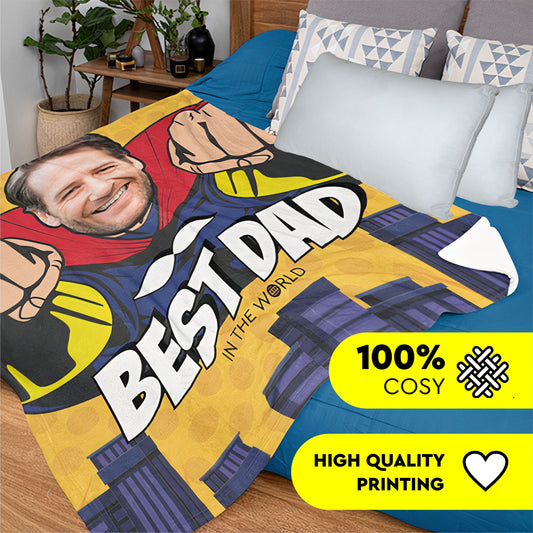 Best Dad in the World Blanket, Personalized Photo Gift for Dad - Custamazegifts.com 