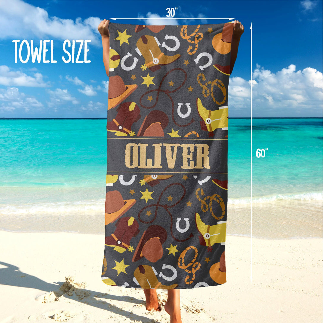 Western Custom Beach Towel, Cowboy Personalized Towel with Your Name - Custamazegifts.com 