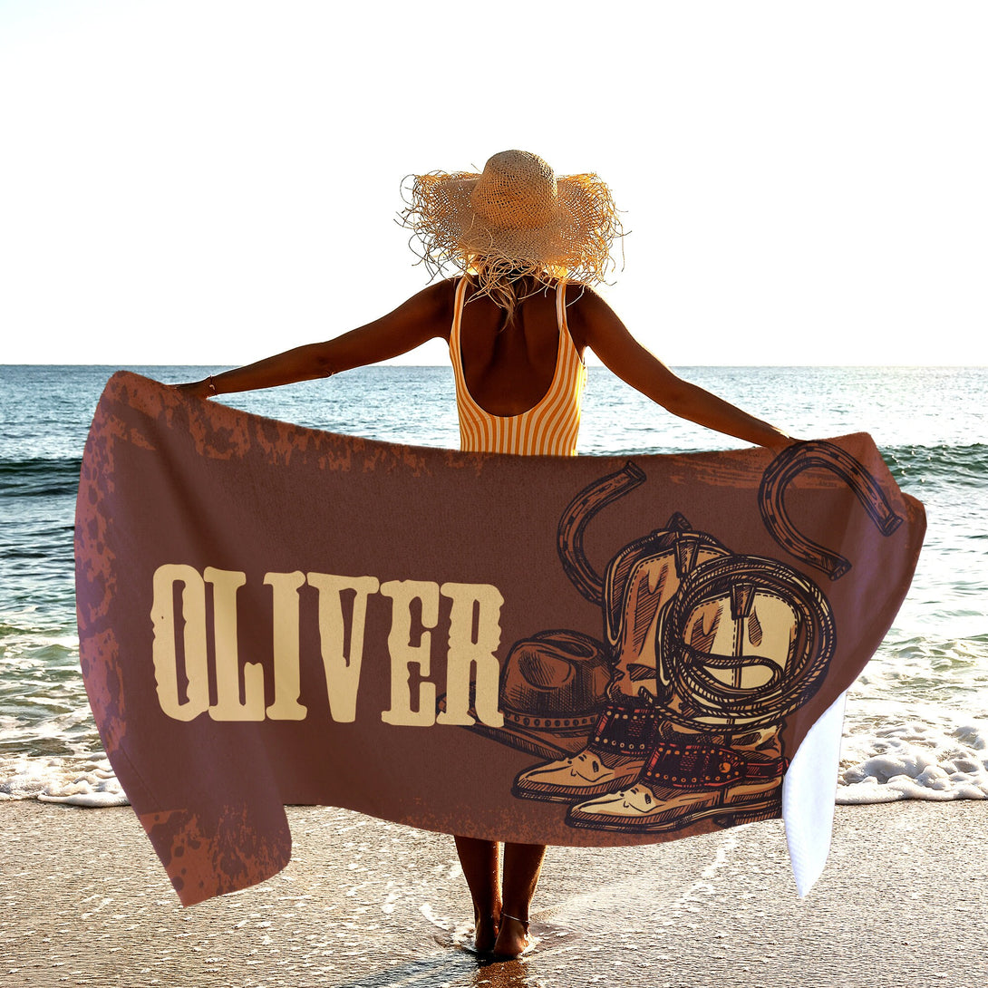 Western Custom Beach Towel, Cowboy Personalized Towel with Your Name - Custamazegifts.com 