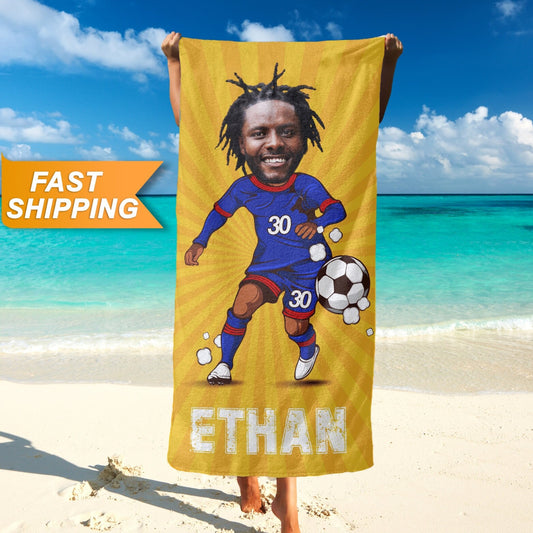 Football Towel, Personalized Photo Towel, Customize Towel with Your Face - Custamazegifts.com 