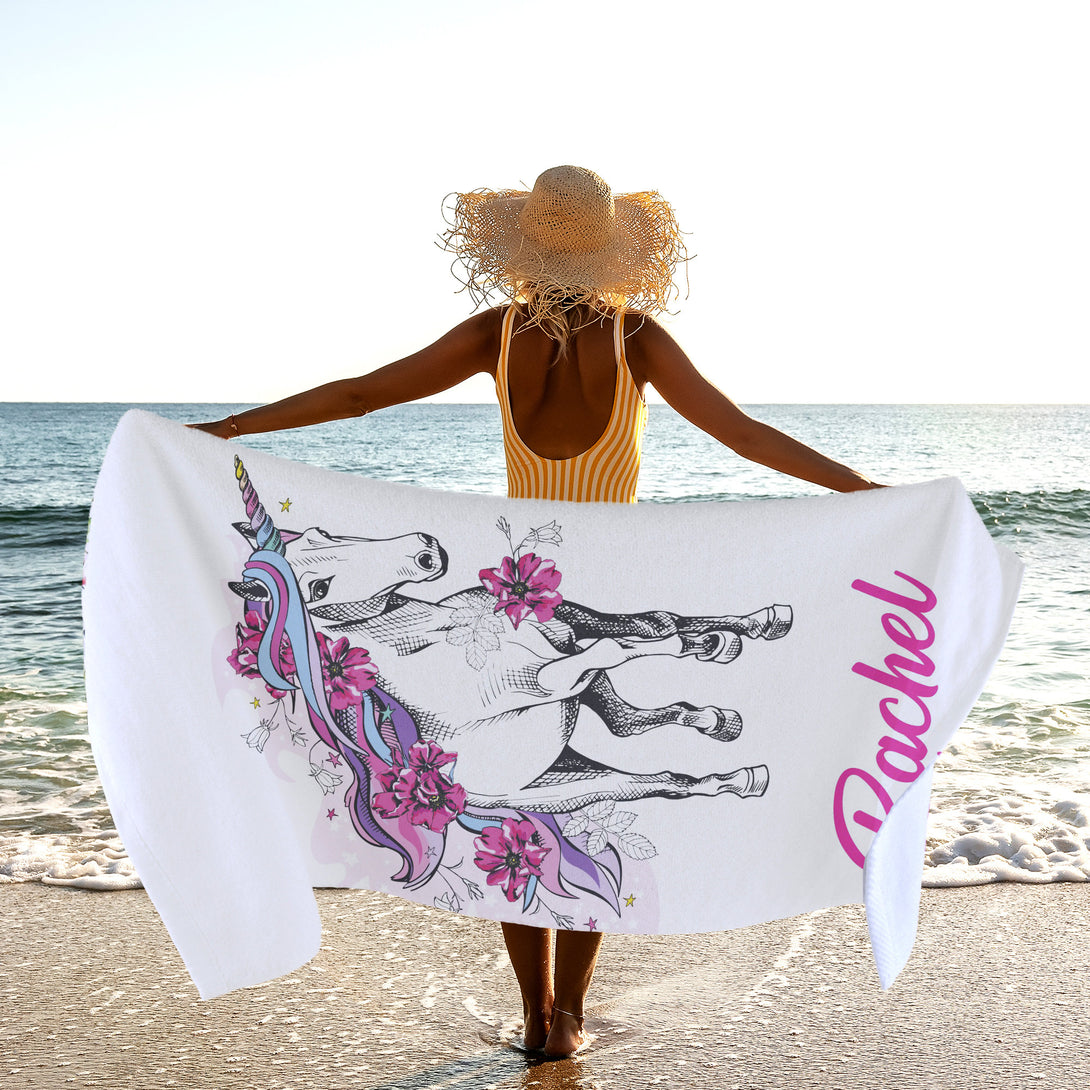 Horse Towel, Animal Beach Towel with Floral Print, Animal Lover Gifts T172 - Custamazegifts.com 