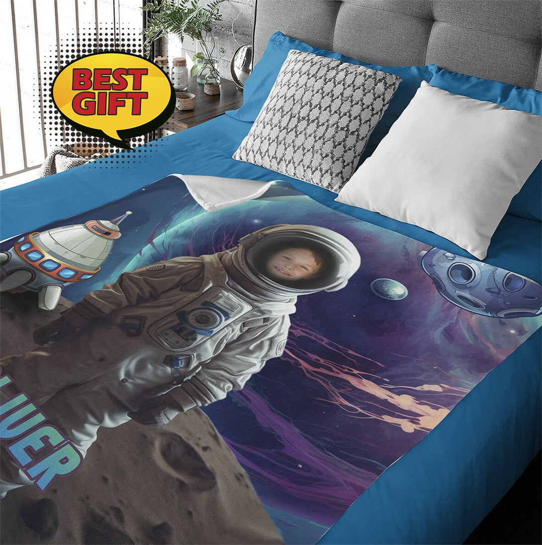 Boys Astronaut Photo Blanket, Space Lover Birthday Gift - Custamazegifts.com 