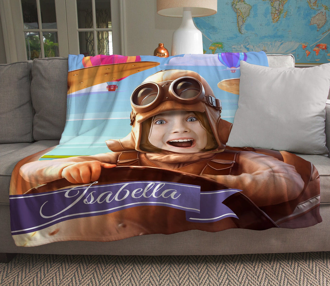 Airplane Pilot Blanket, Personalized Aviator Gift for Kids - Custamazegifts.com 