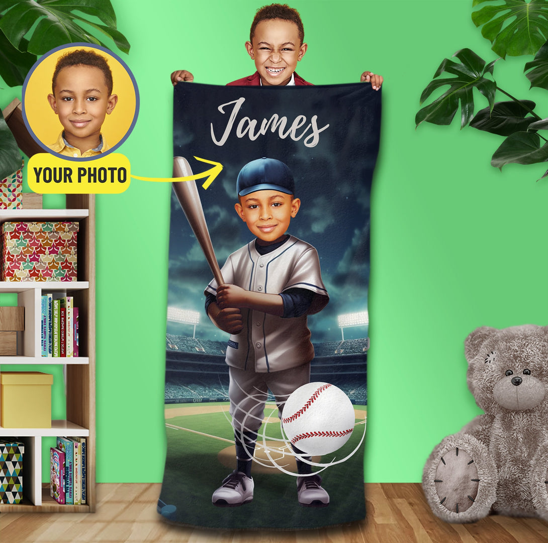 Baseball Team Photo Beach Towel, Baseball Player Pool Towel Gift - Custamazegifts.com 