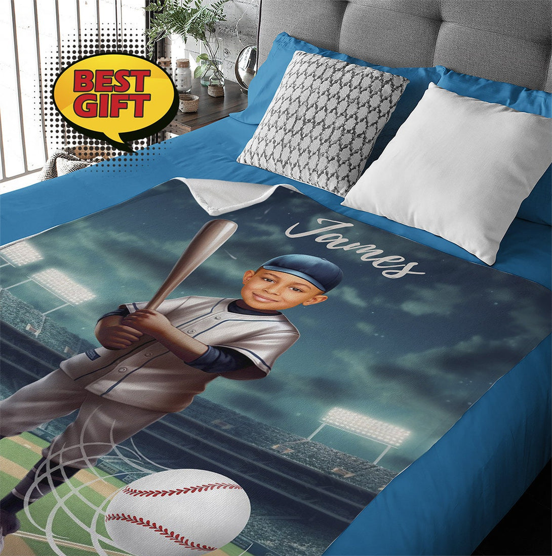 Baseball Boys Photo Kids Custom Face Blanket Gift - Custamazegifts.com 