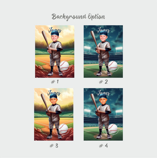 Baseball Photo Canvas Print, Kids Custom Face Wall Art Gift - Custamazegifts.com 