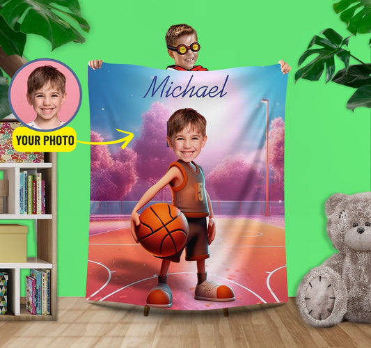 Basketball Face Photo Blanket for Boys - Custamazegifts.com 