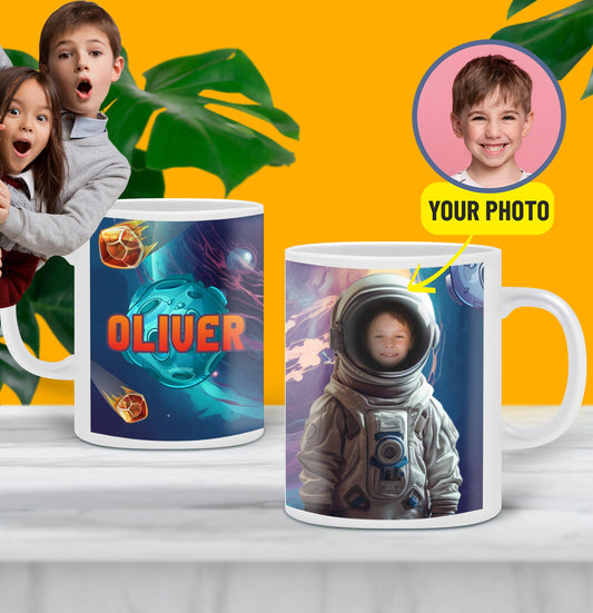 Space Lover Photo Gift, Boys Custom Face Coffee Mug - Custamazegifts.com 