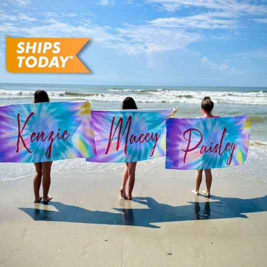 Custom Beach Towel, Tie Dye Personalized Beach Towel with Your Name - Custamazegifts.com 