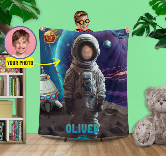 Boys Astronaut Photo Blanket, Space Lover Birthday Gift - Custamazegifts.com 