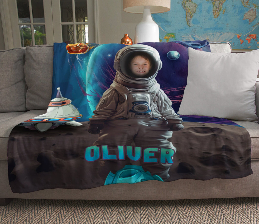 Boys Astronaut Photo Blanket, Space Lover Birthday Gift - Custamazegifts.com 