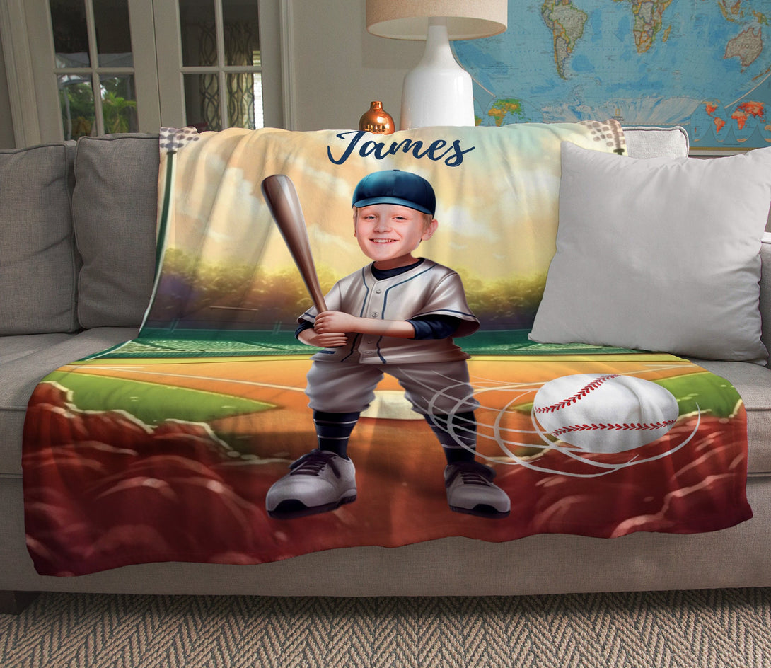 Baseball Boys Photo Kids Custom Face Blanket Gift - Custamazegifts.com 