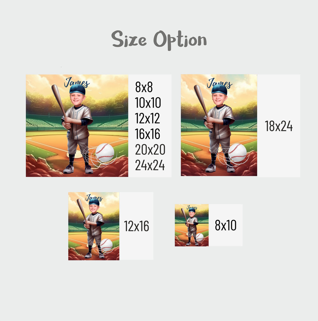 Baseball Photo Canvas Print, Kids Custom Face Wall Art Gift - Custamazegifts.com 