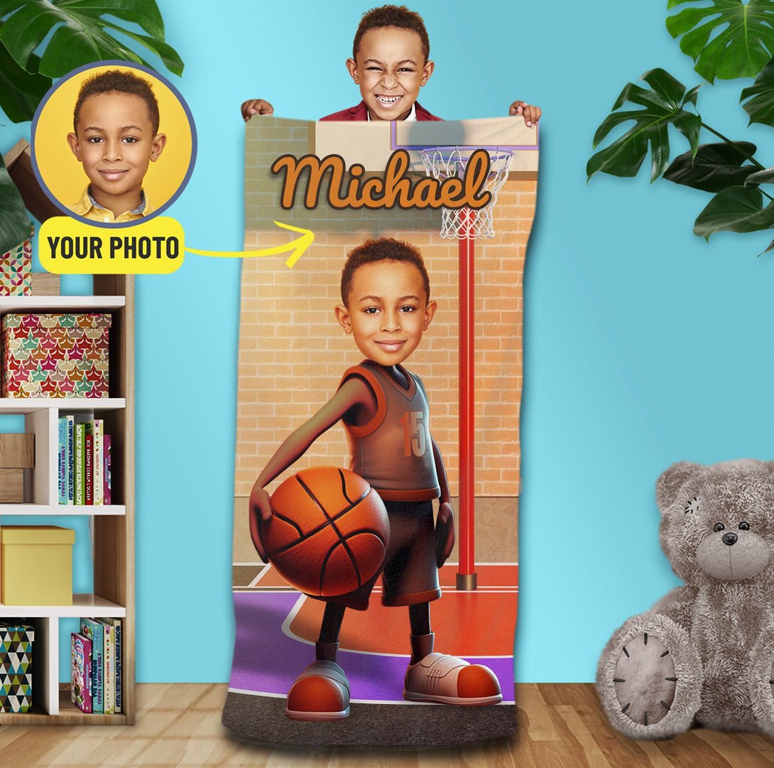 Basketball Personalized Photo Pool Towel, Custom Face Gift - Custamazegifts.com 