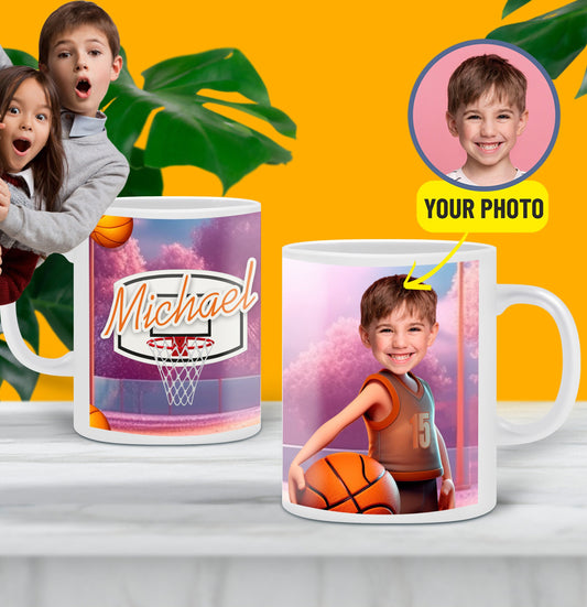 Personalize Basketball Photo Mug with Face, Champs Winner Gifts - Custamazegifts.com 