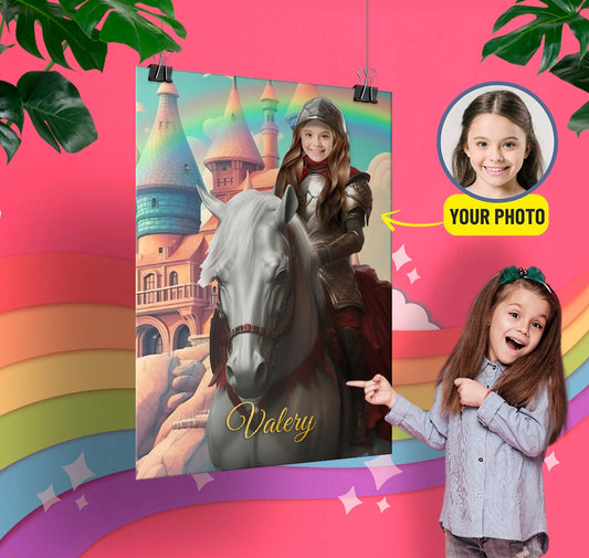 Knight Girl Poster Personalized Kids' Fun Portrait From Photo - Custamazegifts.com 