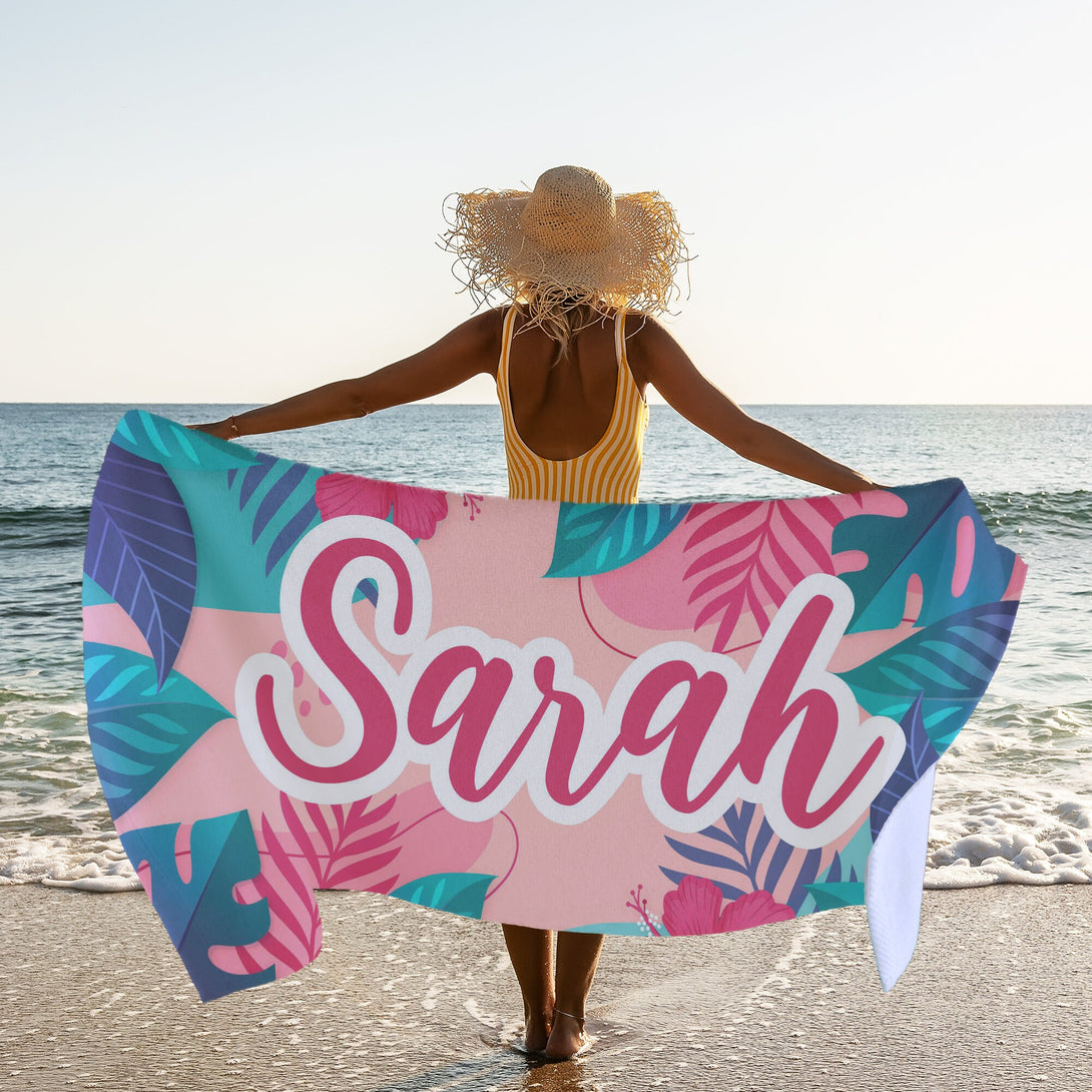 Custom Beach Towel, Personalized Pool Towel Tropical Print Bath Towels - Custamazegifts.com 