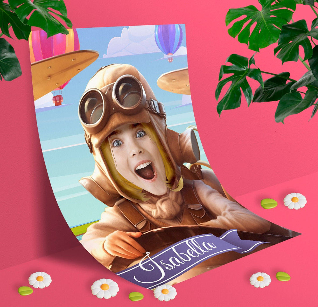 Pilot Poster Personalized Girl Portrait Gift for Her - Custamazegifts.com 