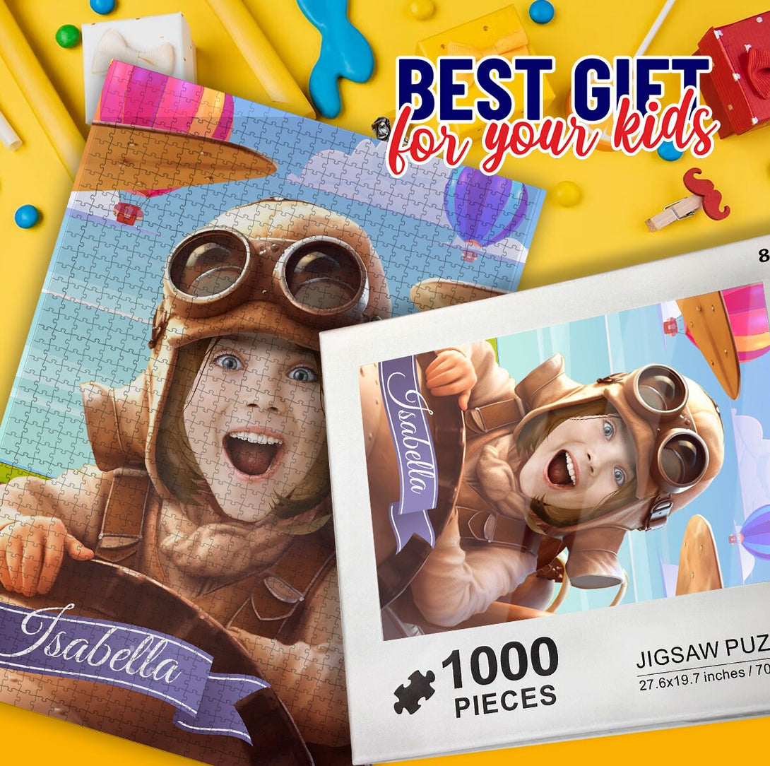 Pilot Girl Custom Jigsaw Gift for Kids, Aviator Party Gifts - Custamazegifts.com 