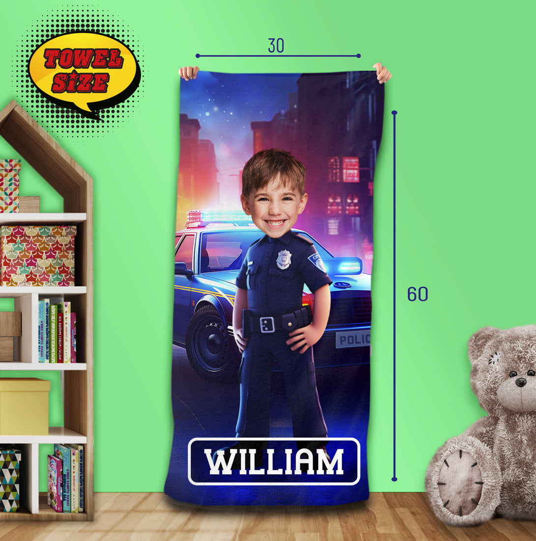 Policeman Boy Custom Towel Personalized Photo Face Gifts - Custamazegifts.com 