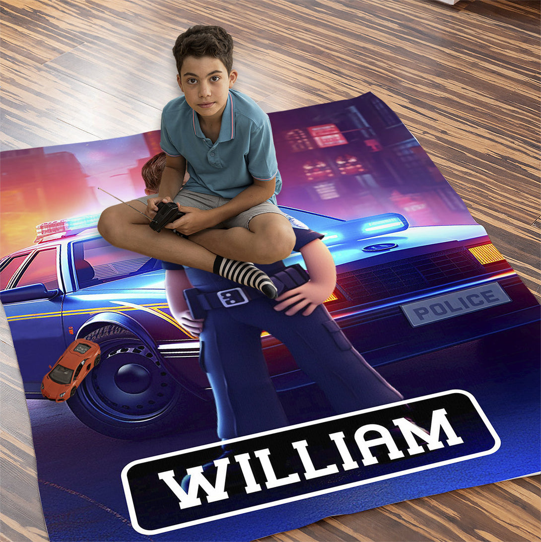 Police Boy Photo Blanket, Policeman Gifts for Kids - Custamazegifts.com 